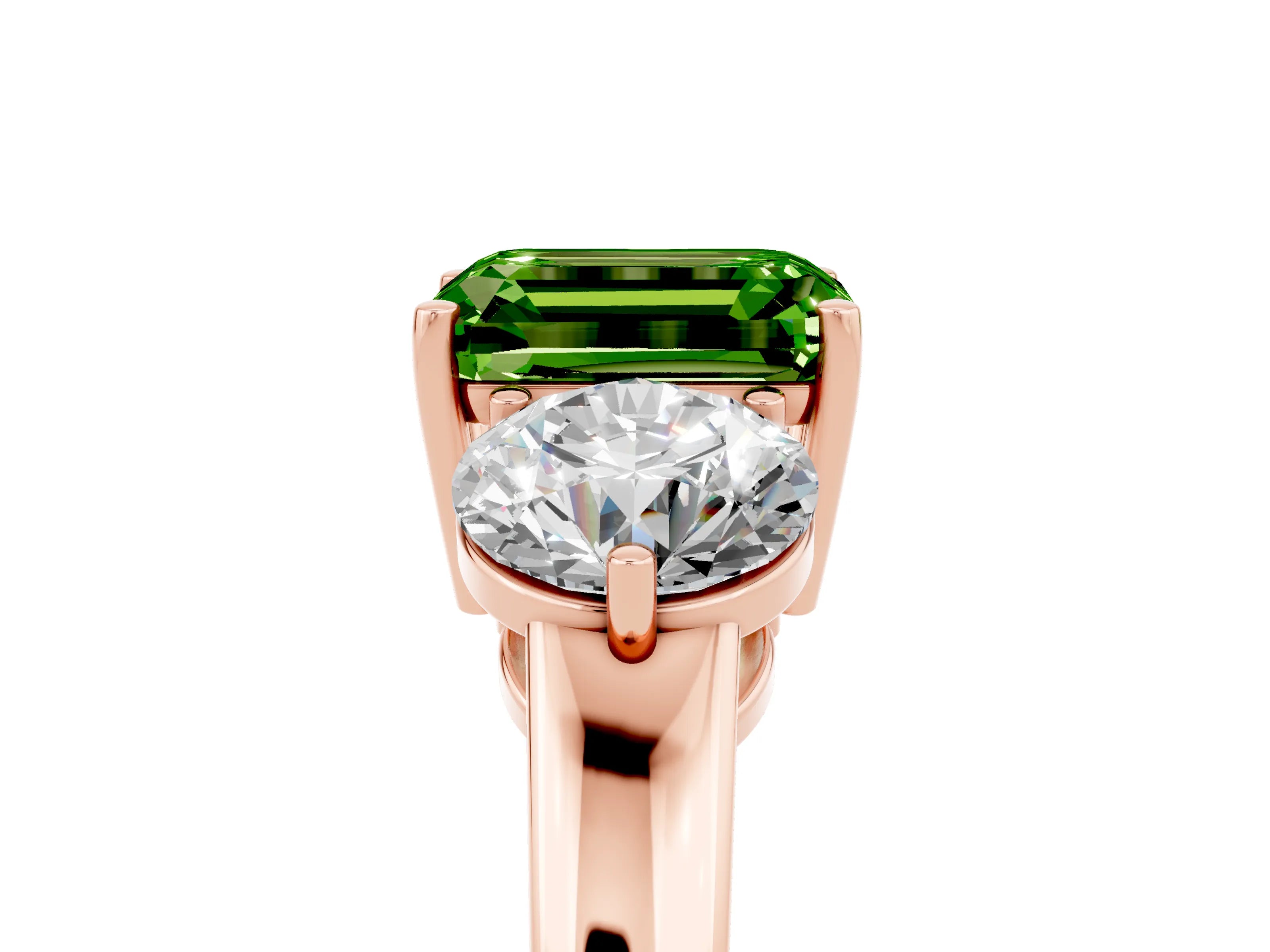 Rose gold Emerald Cut Peridot Three-Stone Ring with Prong Setting and Classic Band_5