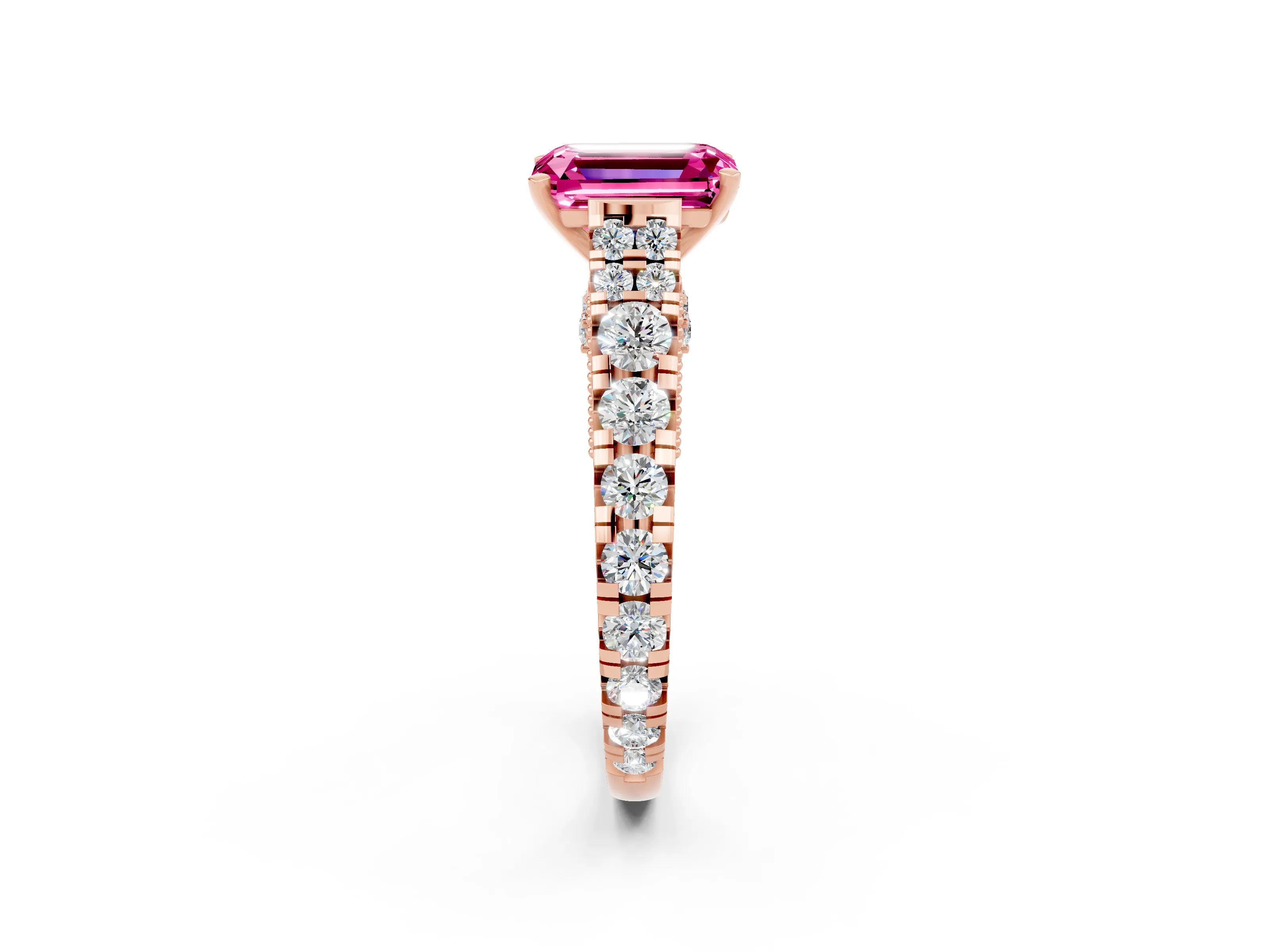 Rose gold Emerald Cut Pink Sapphire Classic Solitaire Ring with Pavé Band and Four-Prong Setting_14
