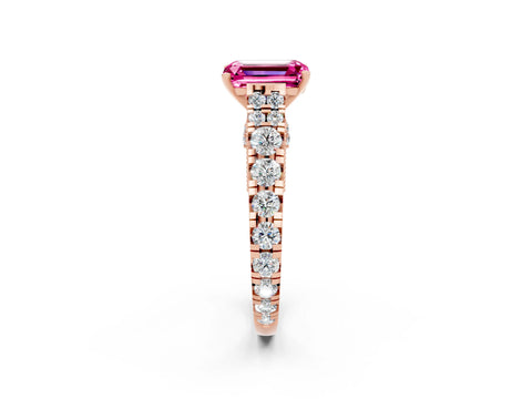 Rose gold Emerald Cut Pink Sapphire Classic Solitaire Ring with Pavé Band and Four-Prong Setting_14