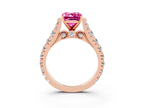 Rose gold Emerald Cut Pink Sapphire Classic Solitaire Ring with Pavé Band and Four-Prong Setting_15