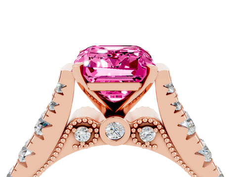 Rose gold Emerald Cut Pink Sapphire Classic Solitaire Ring with Pavé Band and Four-Prong Setting_16