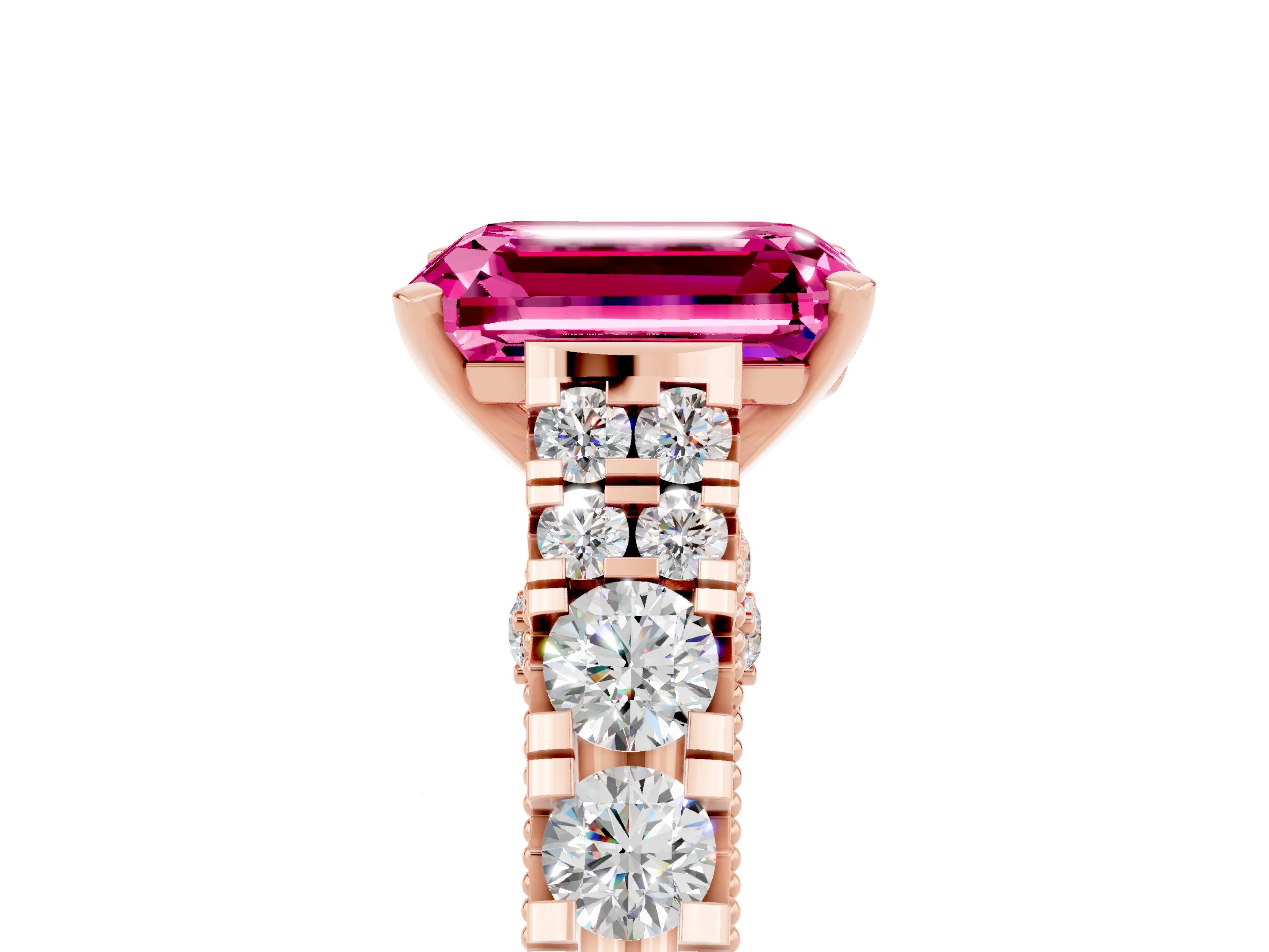 Rose gold Emerald Cut Pink Sapphire Classic Solitaire Ring with Pavé Band and Four-Prong Setting_17