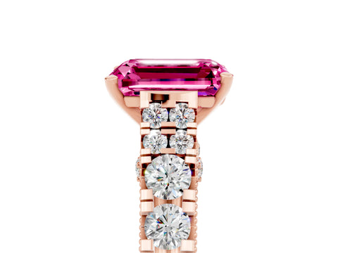Rose gold Emerald Cut Pink Sapphire Classic Solitaire Ring with Pavé Band and Four-Prong Setting_17