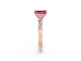 Rose gold Emerald Cut Pink Sapphire Cluster Side Stone Solitaire Ring with Prong Setting_73