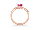 Rose gold Emerald Cut Pink Sapphire Cluster Side Stone Solitaire Ring with Prong Setting_74
