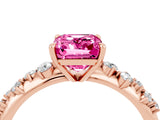 Rose gold Emerald Cut Pink Sapphire Cluster Side Stone Solitaire Ring with Prong Setting_75