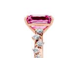 Rose gold Emerald Cut Pink Sapphire Cluster Side Stone Solitaire Ring with Prong Setting_76