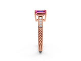 Rose gold Emerald Cut Pink Sapphire Engagement Ring with Milgrain Channel Set Band and Prong Setting_26