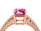 Rose gold Emerald Cut Pink Sapphire Engagement Ring with Milgrain Channel Set Band and Prong Setting_28