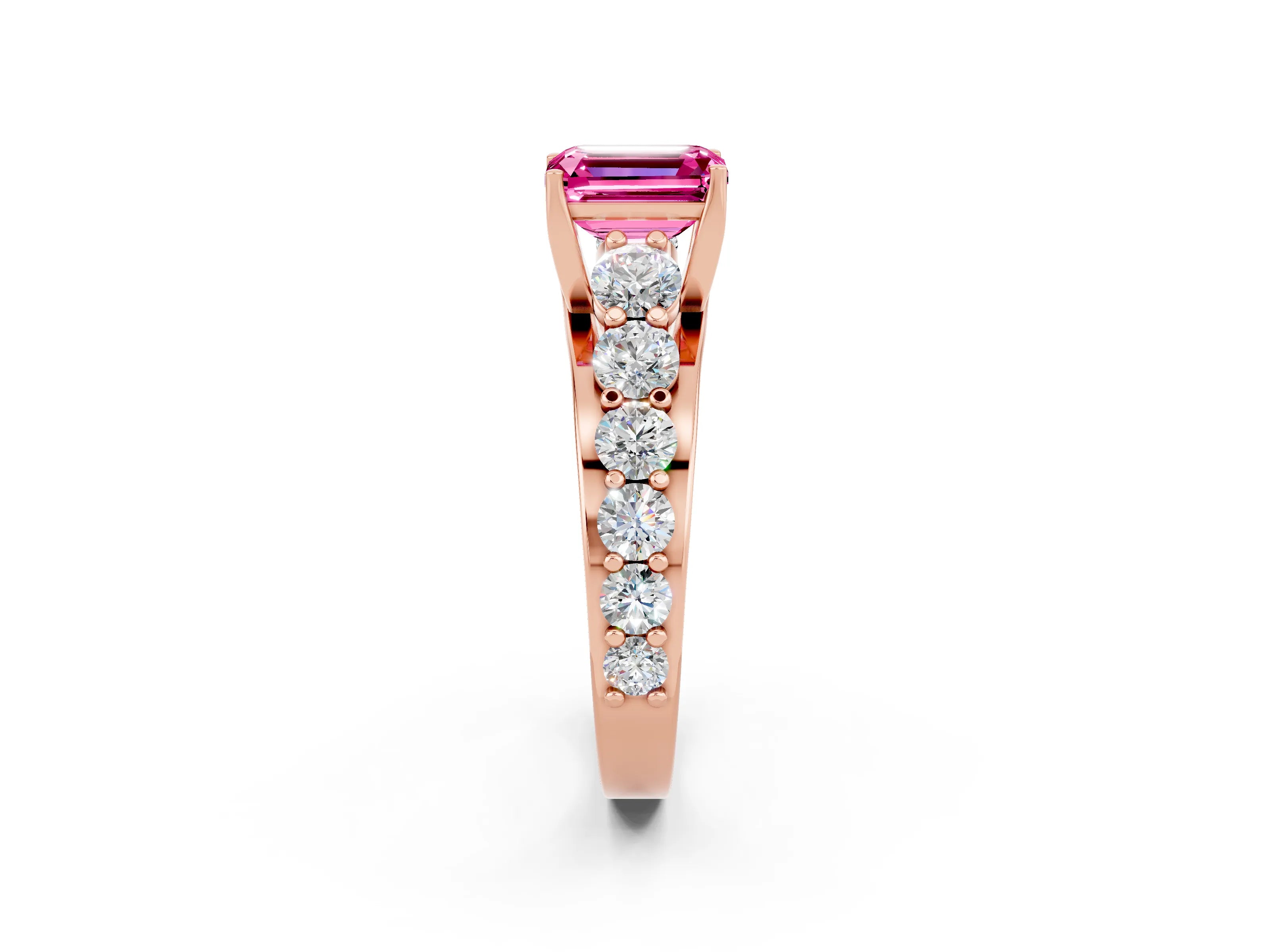 Rose gold Emerald Cut Pink Sapphire Engagement Ring with Pavé Band and Four-Prong Setting_2
