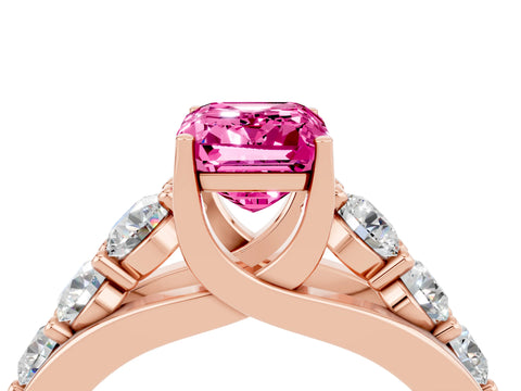 Rose gold Emerald Cut Pink Sapphire Engagement Ring with Pavé Band and Four-Prong Setting_4