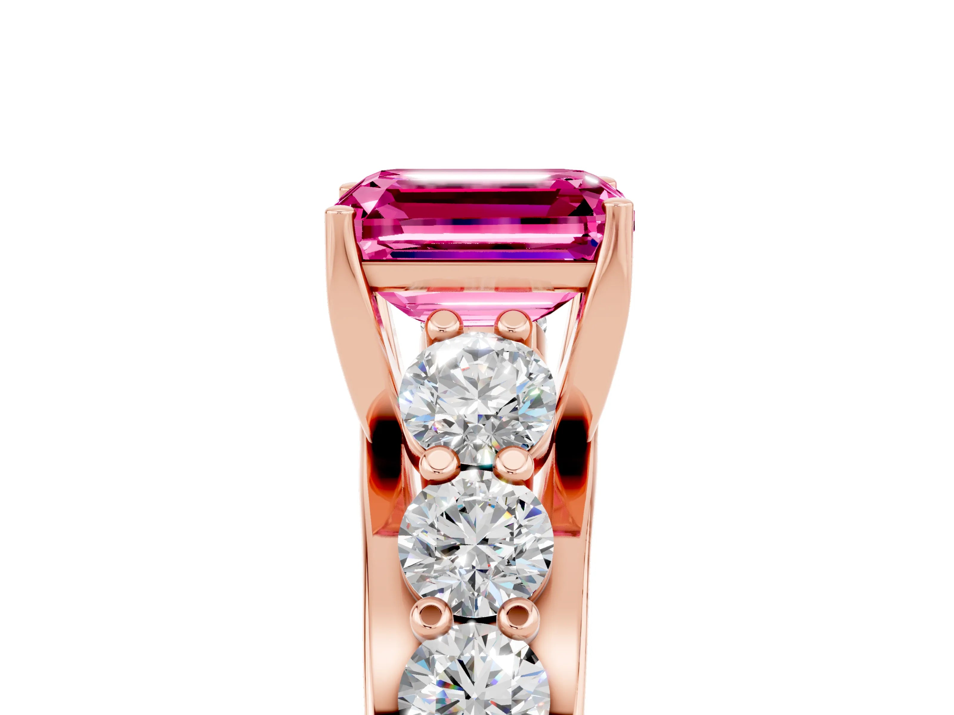Rose gold Emerald Cut Pink Sapphire Engagement Ring with Pavé Band and Four-Prong Setting_5
