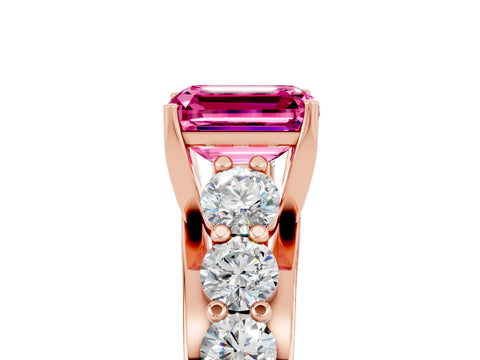 Rose gold Emerald Cut Pink Sapphire Engagement Ring with Pavé Band and Four-Prong Setting_5