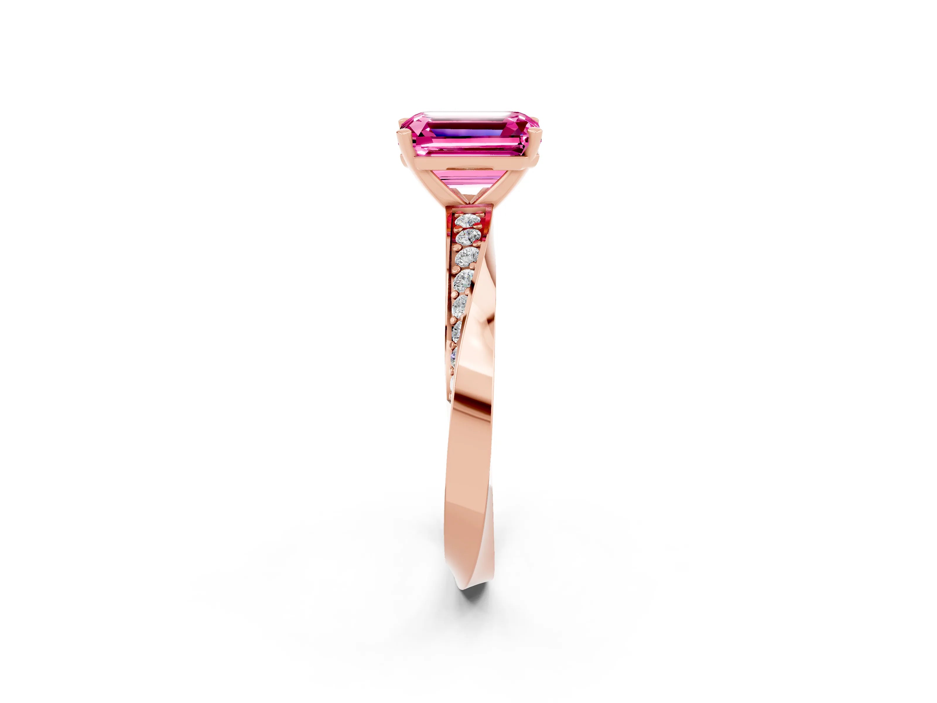 Rose gold Emerald Cut Pink Sapphire Engagement Ring with Side Stone Accents and Four-Prong Setting_53