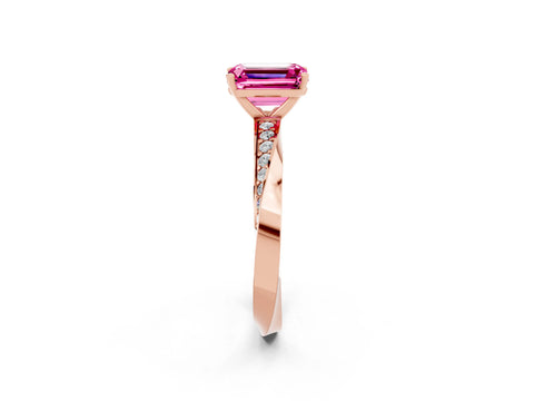 Rose gold Emerald Cut Pink Sapphire Engagement Ring with Side Stone Accents and Four-Prong Setting_53