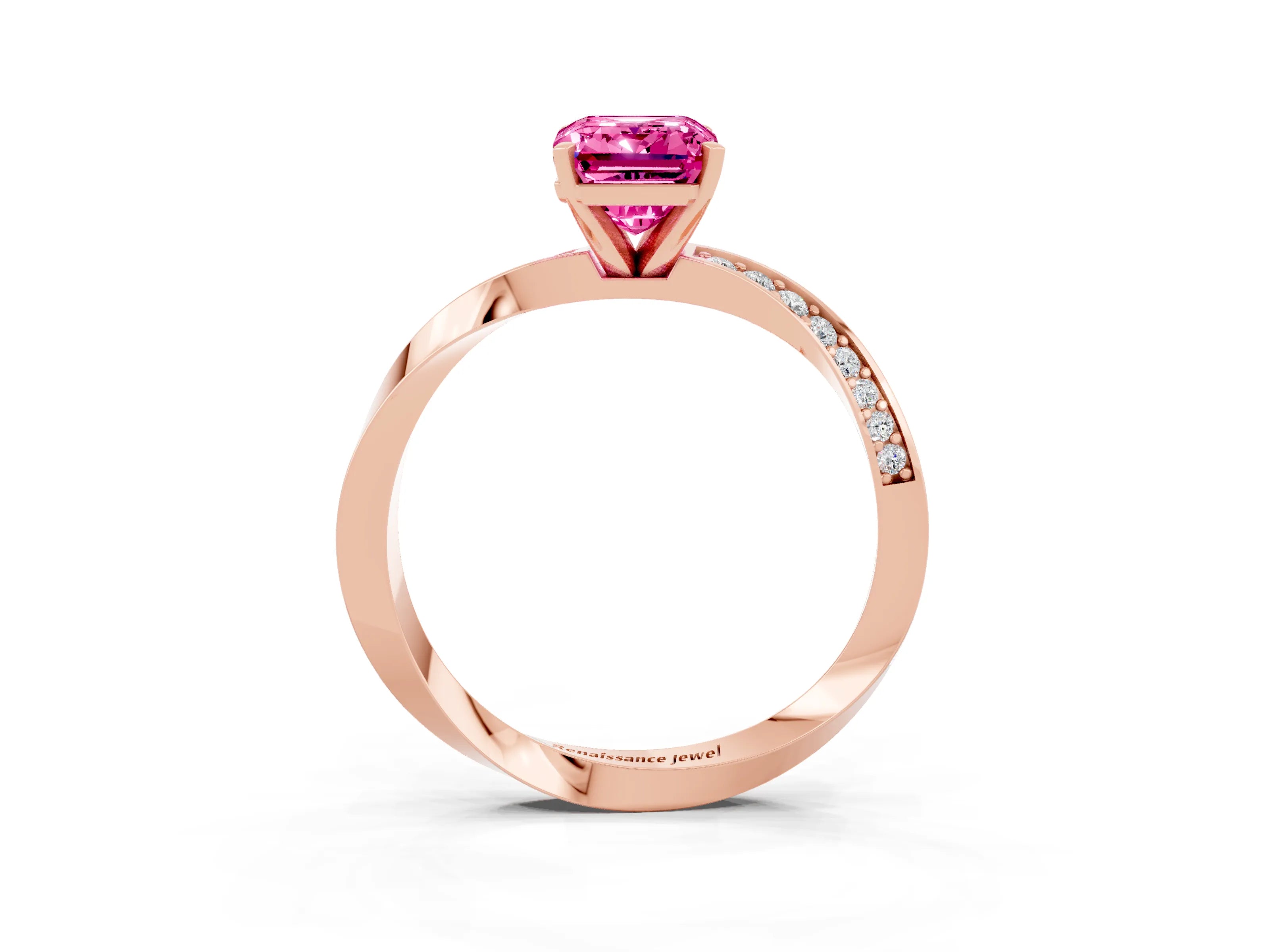 Rose gold Emerald Cut Pink Sapphire Engagement Ring with Side Stone Accents and Four-Prong Setting_54