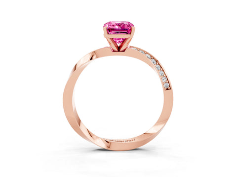 Rose gold Emerald Cut Pink Sapphire Engagement Ring with Side Stone Accents and Four-Prong Setting_54