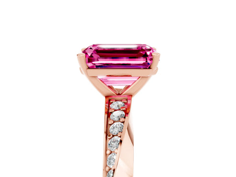 Rose gold Emerald Cut Pink Sapphire Engagement Ring with Side Stone Accents and Four-Prong Setting_56