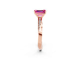 Rose gold Emerald Cut Pink Sapphire Engagement Ring with Side Stone Accents and Four-Prong Setting_62