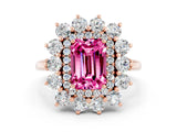 Rose gold Emerald Cut Pink Sapphire Floral Double Halo Engagement Ring with Prong Setting_72