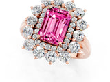 Rose gold Emerald Cut Pink Sapphire Floral Double Halo Engagement Ring with Prong Setting_73
