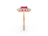 Rose gold Emerald Cut Pink Sapphire Floral Double Halo Engagement Ring with Prong Setting_74