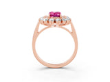 Rose gold Emerald Cut Pink Sapphire Floral Double Halo Engagement Ring with Prong Setting_75