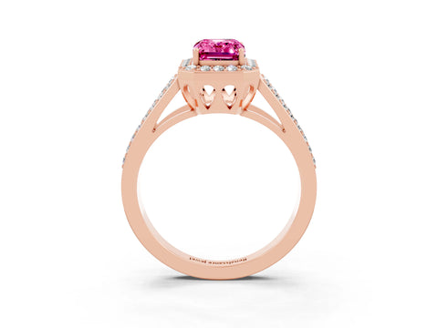 Rose gold Emerald Cut Pink Sapphire Halo Ring with Split Shank U-Prong Band and Four-Prong Setting_3