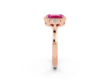 Rose gold Emerald Cut Pink Sapphire Halo Ring with Tapered Band and Four-Prong Setting_2