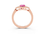Rose gold Emerald Cut Pink Sapphire Halo Ring with Tapered Band and Four-Prong Setting_3