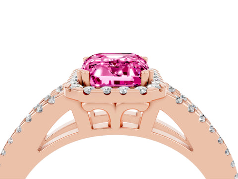 Rose gold Emerald Cut Pink Sapphire Halo Split Shank Engagement Ring_16