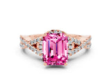 Rose gold Emerald Cut Pink Sapphire Halo Twist Band Solitaire Prong Setting Ring_24