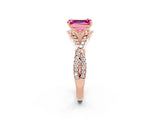Rose gold Emerald Cut Pink Sapphire Halo Twist Band Solitaire Prong Setting Ring_26