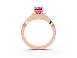 Rose gold Emerald Cut Pink Sapphire Halo Twist Band Solitaire Prong Setting Ring_27