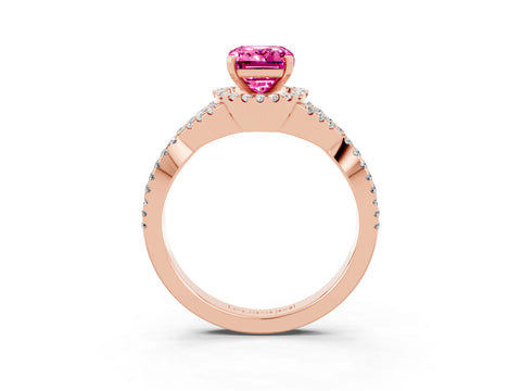 Rose gold Emerald Cut Pink Sapphire Halo Twist Band Solitaire Prong Setting Ring_27