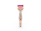 Rose gold Emerald Cut Pink Sapphire  Halo Twist Band Solitaire Prong Setting Ring_50