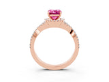 Rose gold Emerald Cut Pink Sapphire  Halo Twist Band Solitaire Prong Setting Ring_51