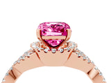 Rose gold Emerald Cut Pink Sapphire  Halo Twist Band Solitaire Prong Setting Ring_52