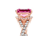 Rose gold Emerald Cut Pink Sapphire  Halo Twist Band Solitaire Prong Setting Ring_53