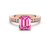 Rose gold Emerald Cut Pink Sapphire Milgrain Pavé Engagement Ring with Four-Prong Setting_36