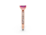 Rose gold Emerald Cut Pink Sapphire Milgrain Pavé Engagement Ring with Four-Prong Setting_38