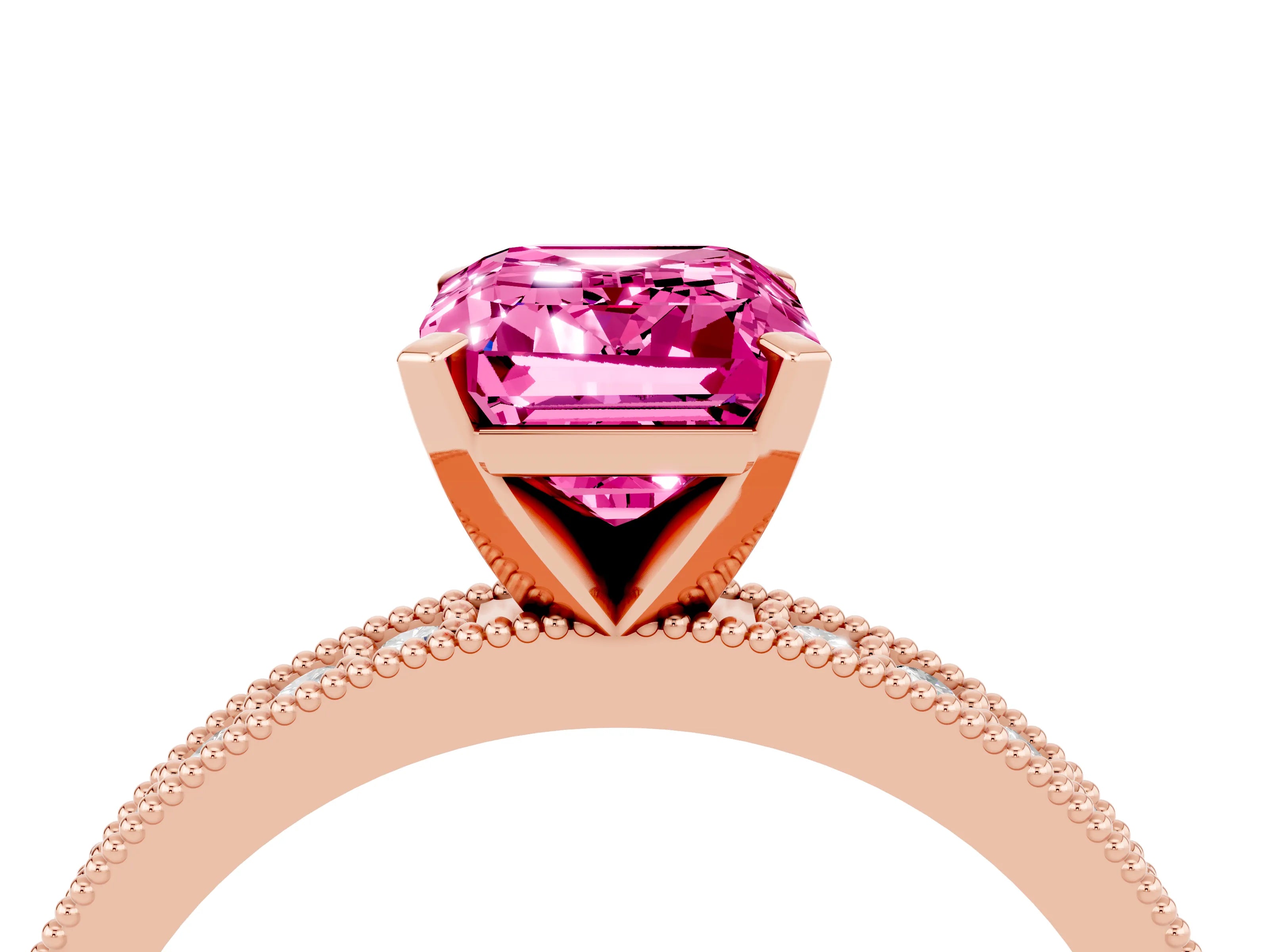 Rose gold Emerald Cut Pink Sapphire Milgrain Pavé Engagement Ring with Four-Prong Setting_40
