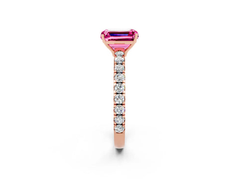Rose gold Emerald Cut Pink Sapphire Pavé Solitaire Engagement Ring with Four-Prong Setting_14