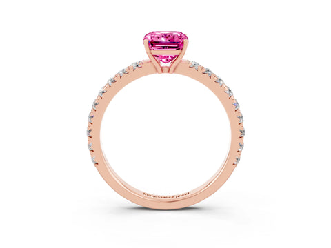 Rose gold Emerald Cut Pink Sapphire Pavé Solitaire Engagement Ring with Four-Prong Setting_15