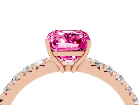 Rose gold Emerald Cut Pink Sapphire Pavé Solitaire Engagement Ring with Four-Prong Setting_16