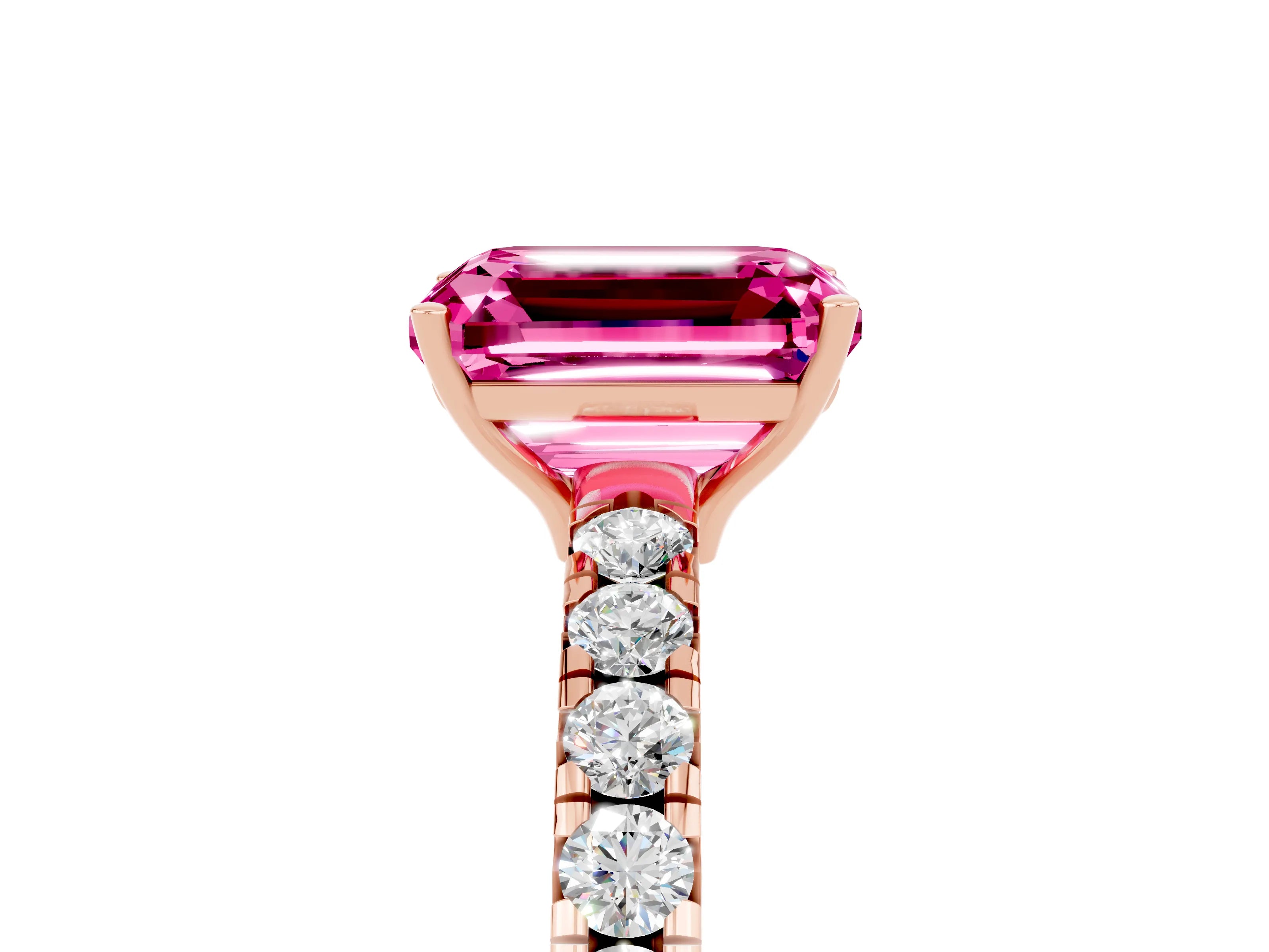 Rose gold Emerald Cut Pink Sapphire Pavé Solitaire Engagement Ring with Four-Prong Setting_17