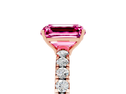 Rose gold Emerald Cut Pink Sapphire Pavé Solitaire Engagement Ring with Four-Prong Setting_17