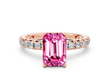 Rose gold Emerald Cut Pink Sapphire Pavé Solitaire Ring with Round Band and Prong Setting_12