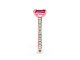 Rose gold Emerald Cut Pink Sapphire Pavé Solitaire Ring with Round Band and Prong Setting_14