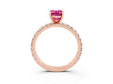 Rose gold Emerald Cut Pink Sapphire Pavé Solitaire Ring with Round Band and Prong Setting_15